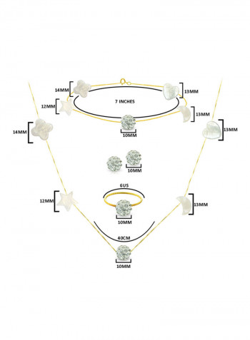 18 Karat Yellow Gold Gradual Built In Mother Of Pearl And Crystal Ball Jewellery Set