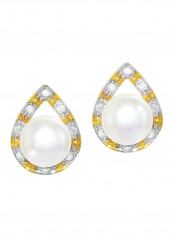 18 Karat Gold Stud Earrings With Diamonds And Pearl