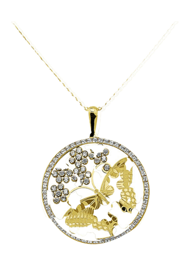 18K Gold Butterfly With Flower Pendant
