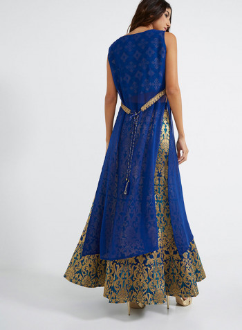 Royal Essence Kurti With Skirt Royal Blue/Gold