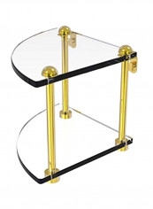 Two Tier Corner Glass Shelf Clear/Gold 8x8x8inch