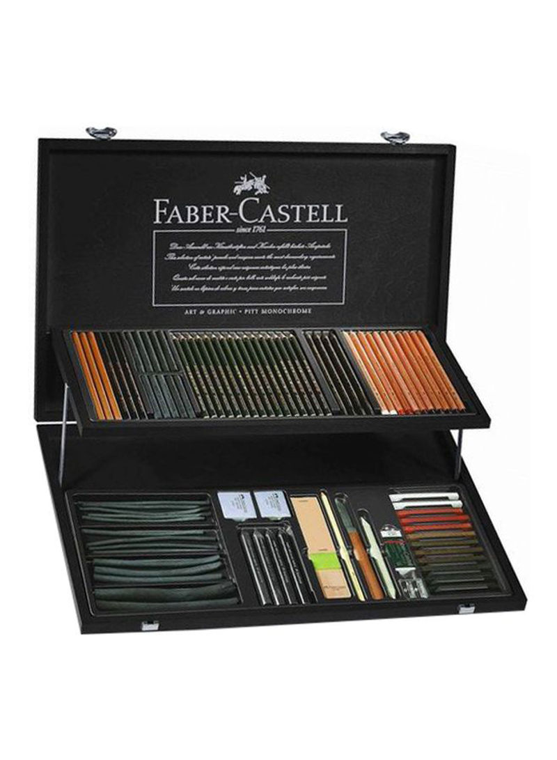 85-Piece Pitt Monochrome Artist Pencil Set With Wooden Case Multicolour