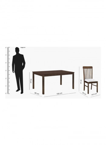 7-Piece Mercury 6-Seater Dining Table Set Brown 140x75x90centimeter