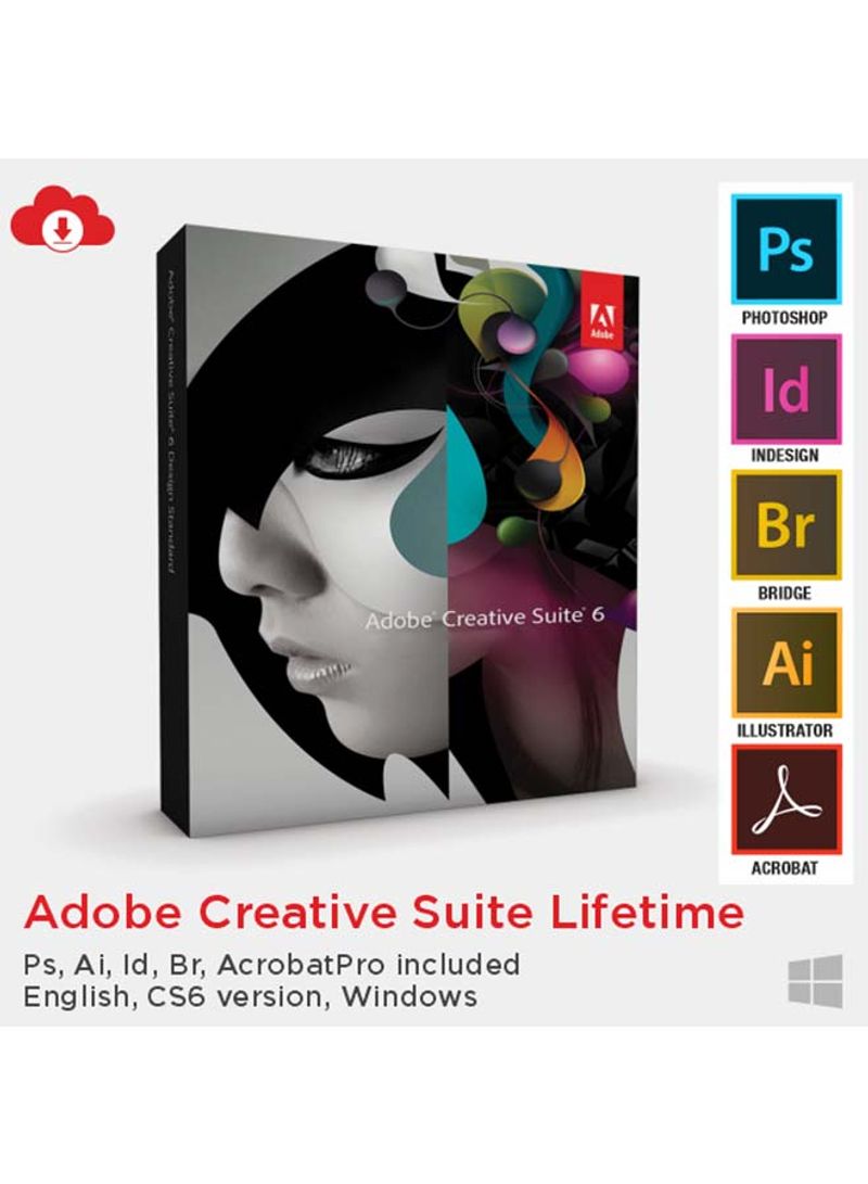Creative Suite Lifetime (PS AI ID Br Acrobat Pro and more, English, CS6 version, Windows) Black