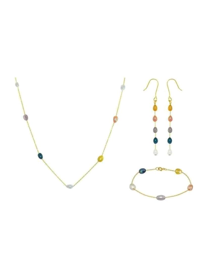 18 Karat Gold Multi-coloured Pearls Jewelry Set