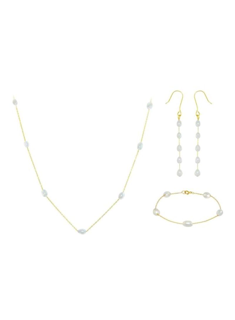 4-Piece 18 Karat Gold Pearls Jewellery Set