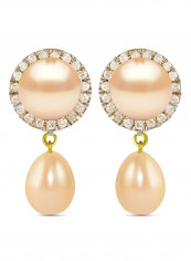 18 Karat Gold 0.20 ct Genuine Diamonds And Pearl Dangle Earrings