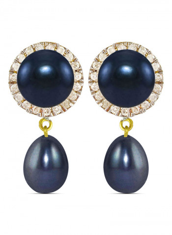 18 Karat Gold 0.20 ct Genuine Diamonds And Pearl Dangle Earrings