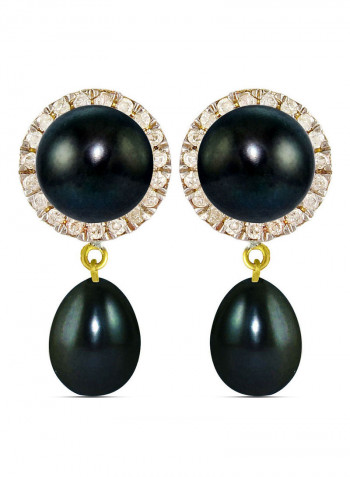 18 Karat Gold 0.20 ct Genuine Diamonds And Pearl Dangle Earrings