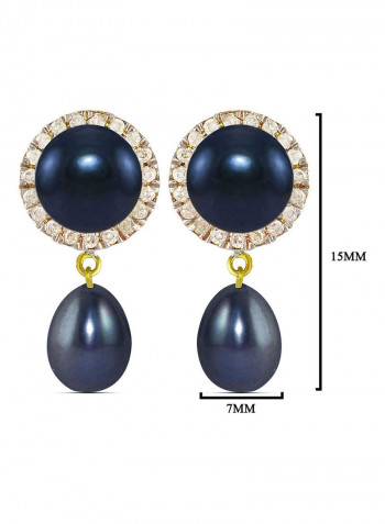 18 Karat Gold 0.20 ct Genuine Diamonds And Pearl Dangle Earrings