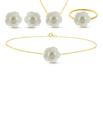 18 Karat Solid Yellow Gold Mother Of Pearl Shell With 4 mm Pearl Jewellery Set