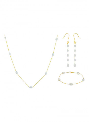 18 Karat Gold Pearls 3 Piece Jewellery Set