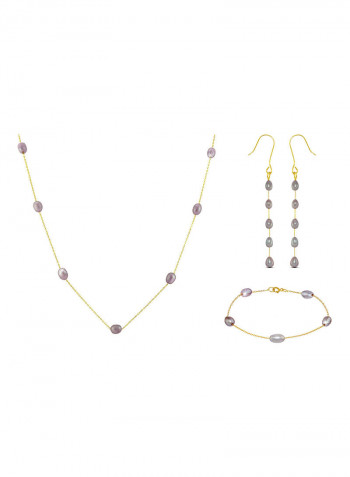 18 Karat Gold Pearls 3 Piece Jewellery Set