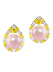18 Karat Solid Gold 0.16 Carat Diamonds With 7 mm Pearl Drop Earrings