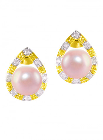 18 Karat Solid Gold 0.16 Carat Diamonds With 7 mm Pearl Drop Earrings