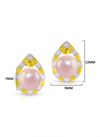 18 Karat Solid Gold 0.16 Carat Diamonds With 7 mm Pearl Drop Earrings