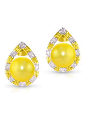 18 Karat Solid Gold 0.16 Carat Diamonds With 7 mm Pearl Drop Earrings