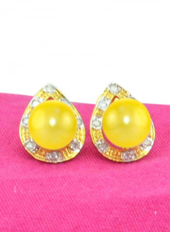 18 Karat Solid Gold 0.16 Carat Diamonds With 7 mm Pearl Drop Earrings