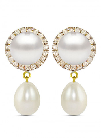 18 Karat Gold 0.20 ct Genuine Diamonds And Pearl Dangle Earrings