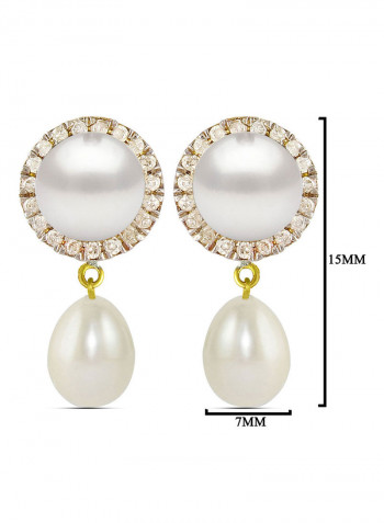 18 Karat Gold 0.20 ct Genuine Diamonds And Pearl Dangle Earrings