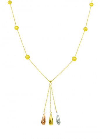 18 Karat Solid 3 Tone Gold Gradual Built In Pearl With Drop Pendant Necklace