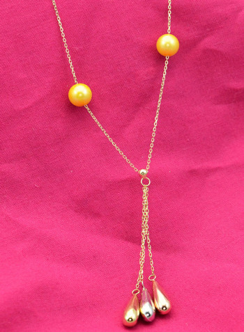 18 Karat Solid 3 Tone Gold Gradual Built In Pearl With Drop Pendant Necklace
