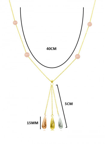 18 Karat Solid 3 Tone Gold Gradual Built In Pearl With Drop Pendant Necklace