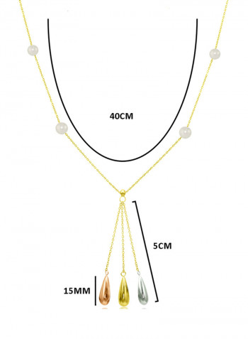 18 Karat Solid 3 Tone Gold Gradual Built In Pearl With Drop Pendant Necklace