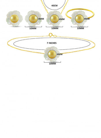 18 Karat Solid Yellow Gold Mother Of Pearl Shell With 4 mm Pearl Jewellery Set