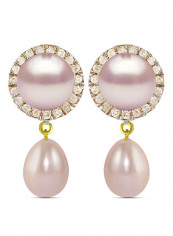18 Karat Gold 0.20 ct Genuine Diamonds And Pearl Dangle Earrings