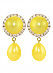 18 Karat Gold 0.20 ct Genuine Diamonds And Pearl Dangle Earrings