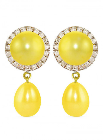 18 Karat Gold 0.20 ct Genuine Diamonds And Pearl Dangle Earrings