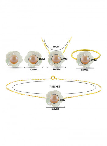 18 Karat Solid Yellow Gold Mother Of Pearl Shell With 4 mm Pearl Jewellery Set