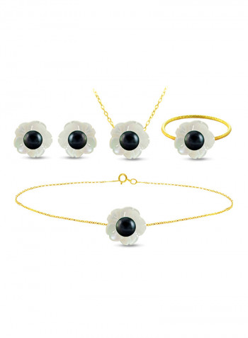 18 Karat Solid Yellow Gold Mother Of Pearl Shell With 4 mm Pearl Jewellery Set