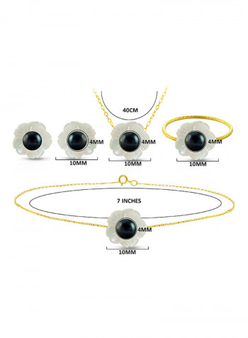 18 Karat Solid Yellow Gold Mother Of Pearl Shell With 4 mm Pearl Jewellery Set