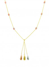18 Karat Solid 3 Tone Gold Gradual Built In Pearl With Drop Necklace