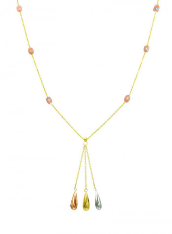 18 Karat Solid 3 Tone Gold Gradual Built In Pearl With Drop Necklace