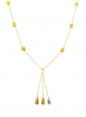 18 Karat Solid 3 Tone Gold Gradual Built In Pearl With Drop Necklace