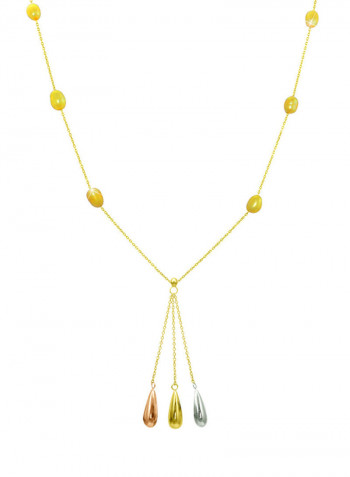 18 Karat Solid 3 Tone Gold Gradual Built In Pearl With Drop Necklace