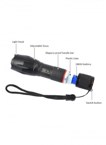 2000 Lumens Adjustable Focus Zoomable Flashlight Black 4x13centimeter