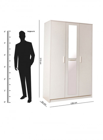 Boston 3-Door Wardrobe With Mirror White 128x210x55cm