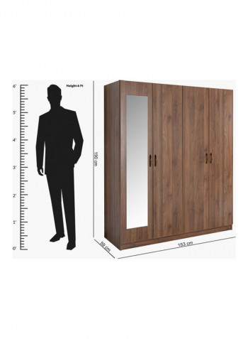 Como 4-Door Wardrobe With Mirror Brown 190 x 153 x 59cm