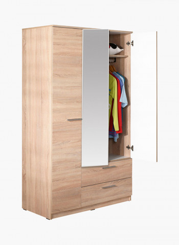 3-Door Wardrobe With Mirror Multicolour 109 x 184 x 52centimeter