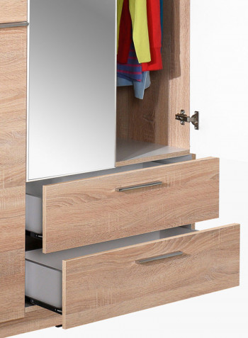 3-Door Wardrobe With Mirror Multicolour 109 x 184 x 52centimeter