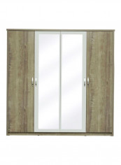 Melody 4-Door Wardrobe With 2 Mirrors Brown/Clear 208x210x55centimeter