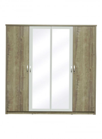 Melody 4-Door Wardrobe With 2 Mirrors Brown/Clear 208x210x55centimeter