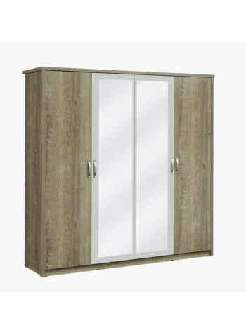 Melody 4-Door Wardrobe With 2 Mirrors Brown/Clear 208x210x55centimeter