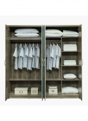 Melody 4-Door Wardrobe With 2 Mirrors Brown/Clear 208x210x55centimeter