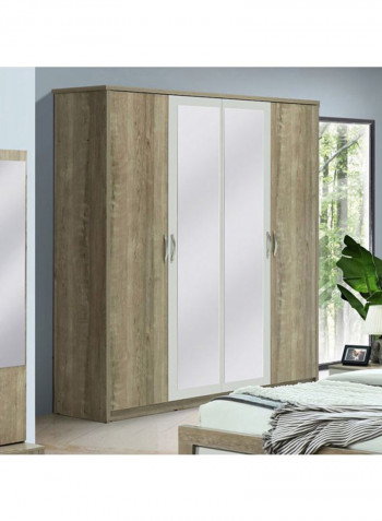 Melody 4-Door Wardrobe With 2 Mirrors Brown/Clear 208x210x55centimeter