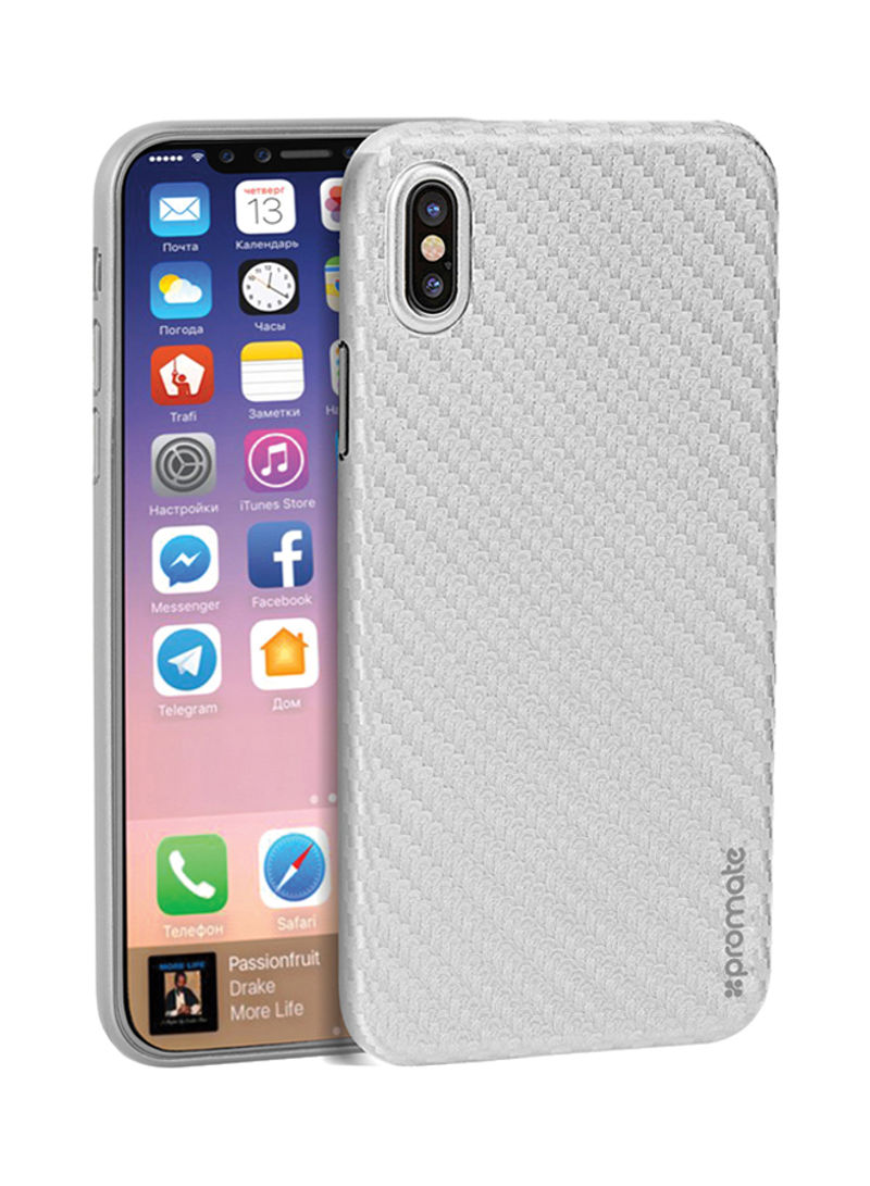 Carbon Fibre iPhone X Case, Ultra-Thin Flexible Carbon Fiber Anti-Slip Case with Scratch Resistance and Shockproof Non-Bulky Protective Case Cover for Apple iPhone X Silver